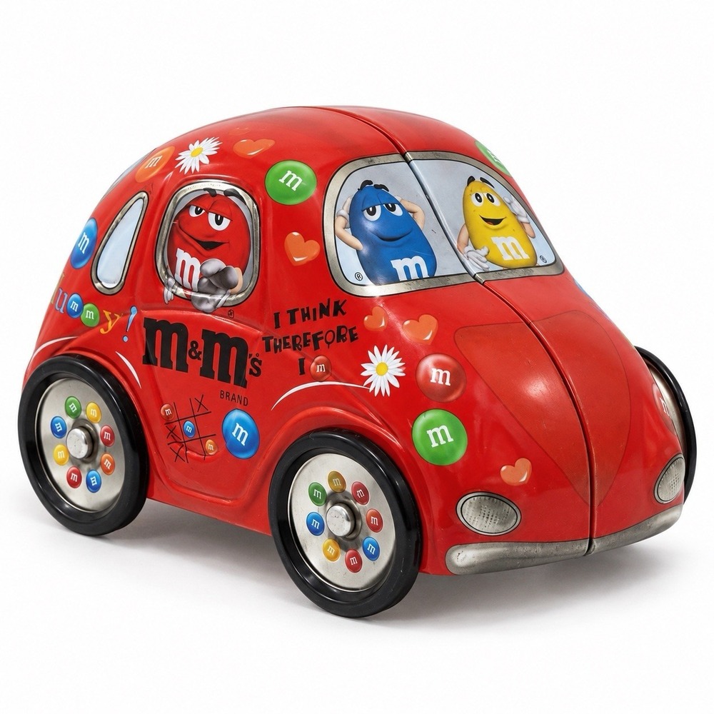 M&M's Red Volkswagen Beetle Car Shaped Candy Tin Advertising Collectible